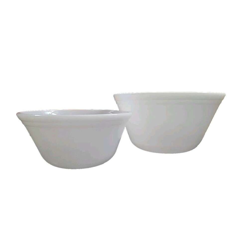 Set of 2 Vintage Federal Glass Milk Glass Mixing Bowls- Oven Ware